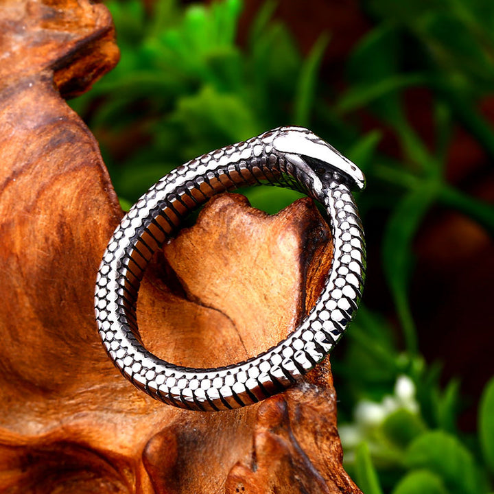 retro snake titanium steel polishing men's rings