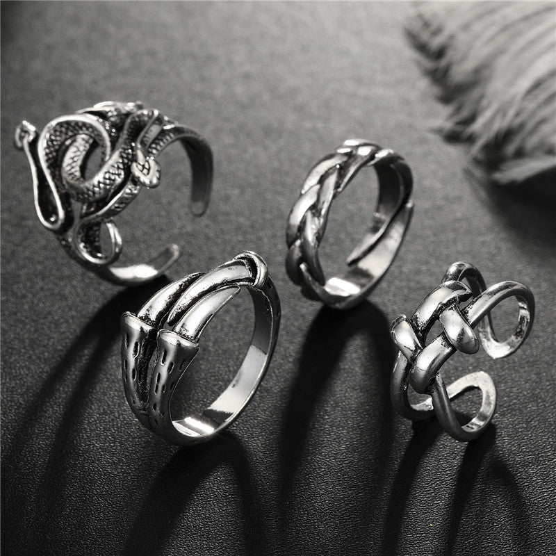 punk winding snake paw animal ring