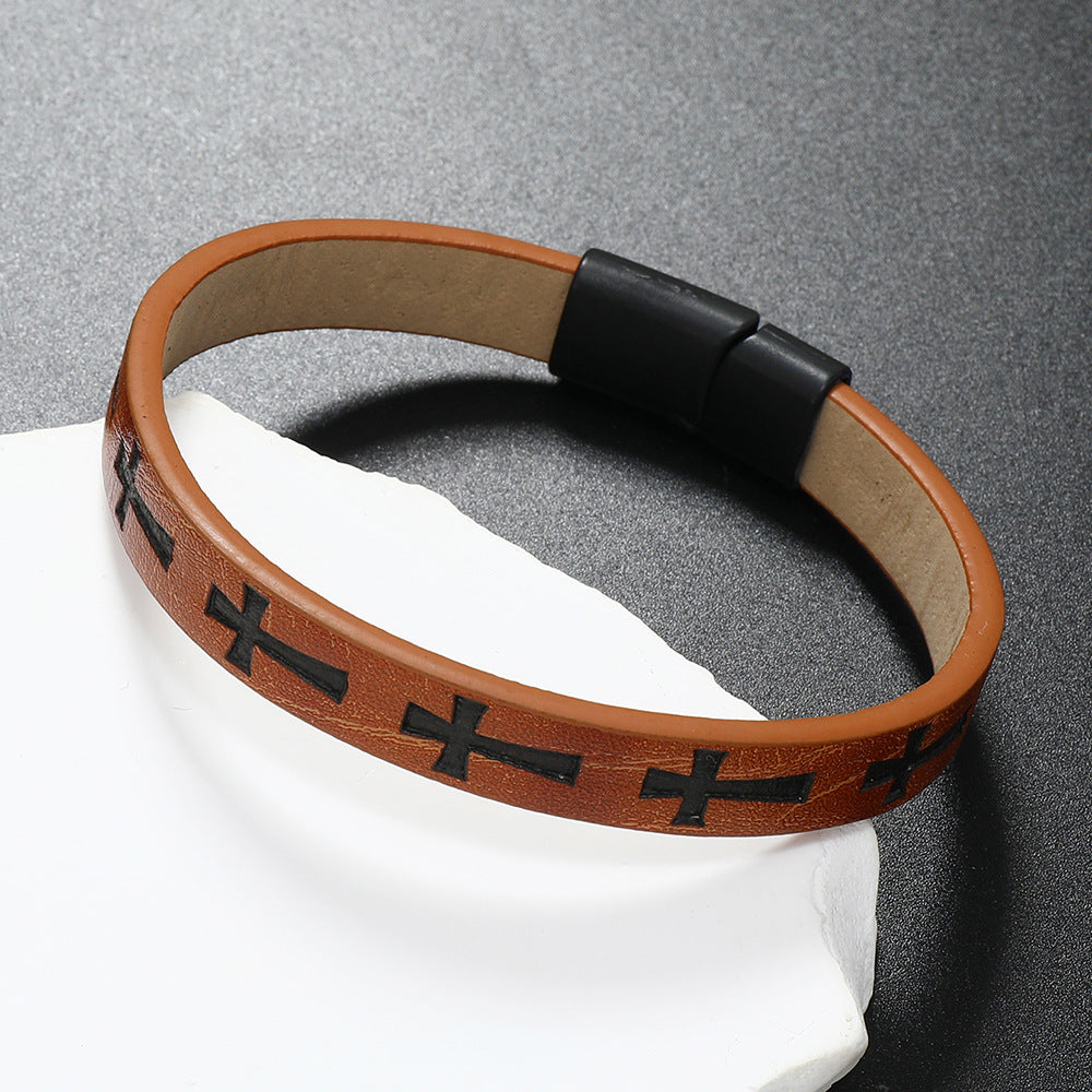 Vintage Style Cross Pu Leather Unisex Bangle