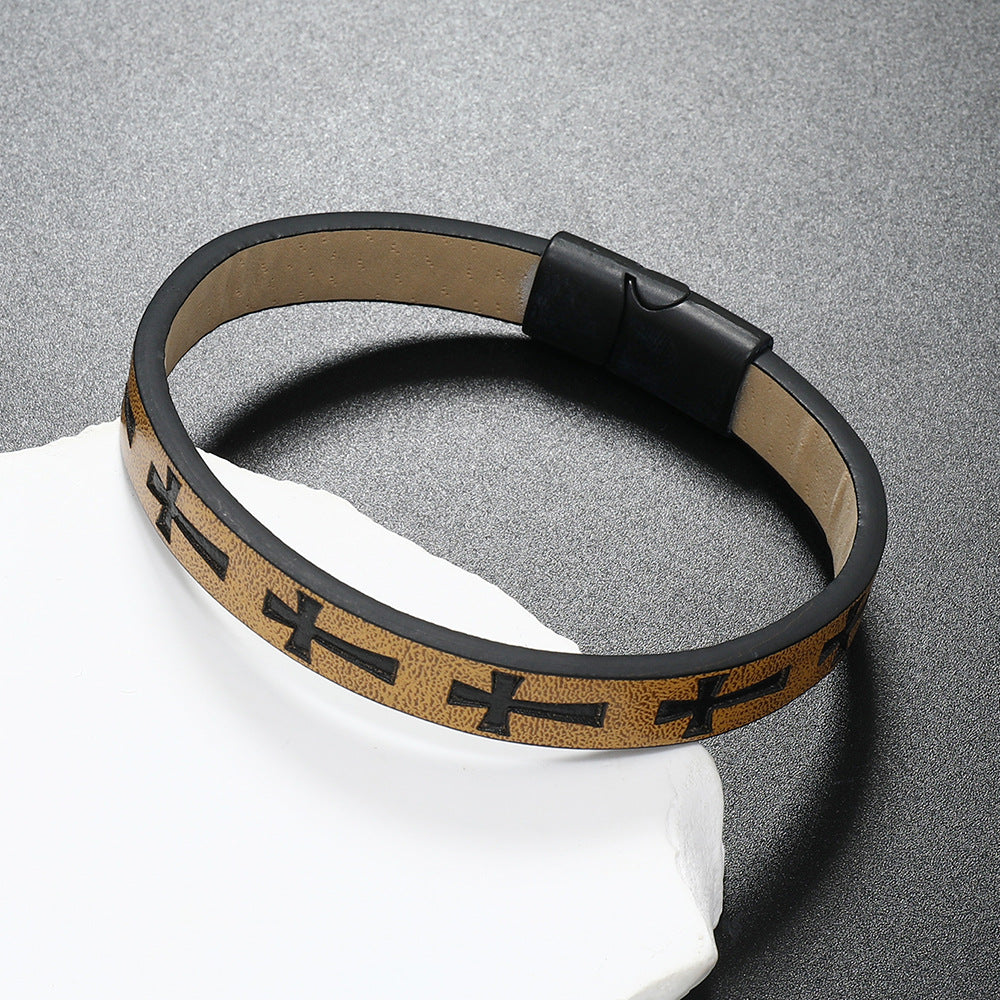 Vintage Style Cross Pu Leather Unisex Bangle