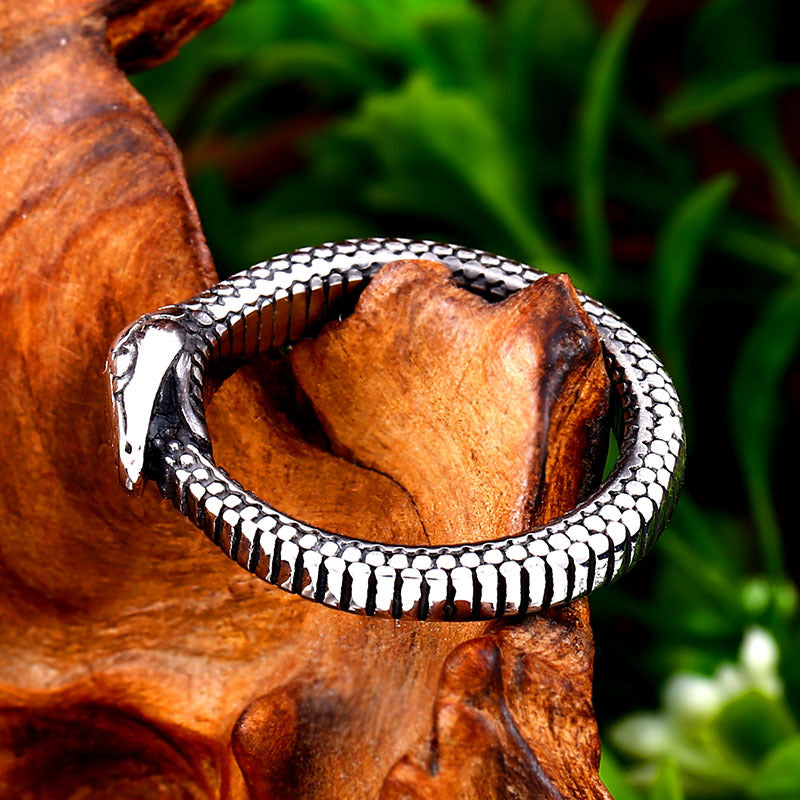 retro snake titanium steel polishing men's rings