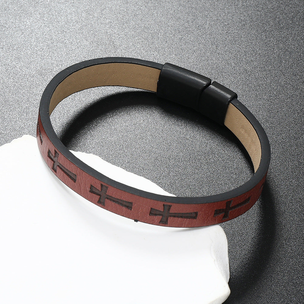 Vintage Style Cross Pu Leather Unisex Bangle