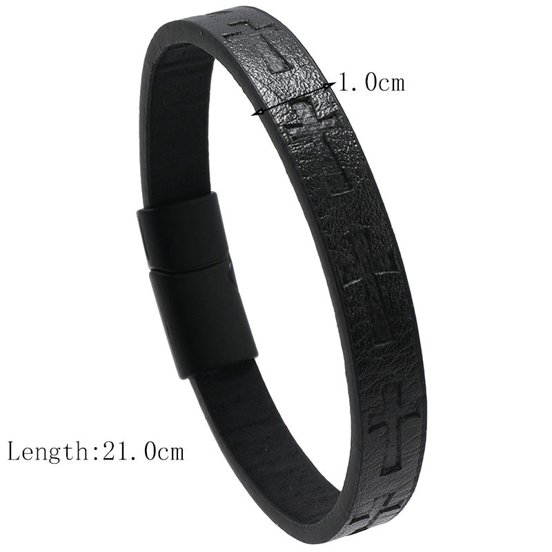 Vintage Style Cross Pu Leather Unisex Bangle