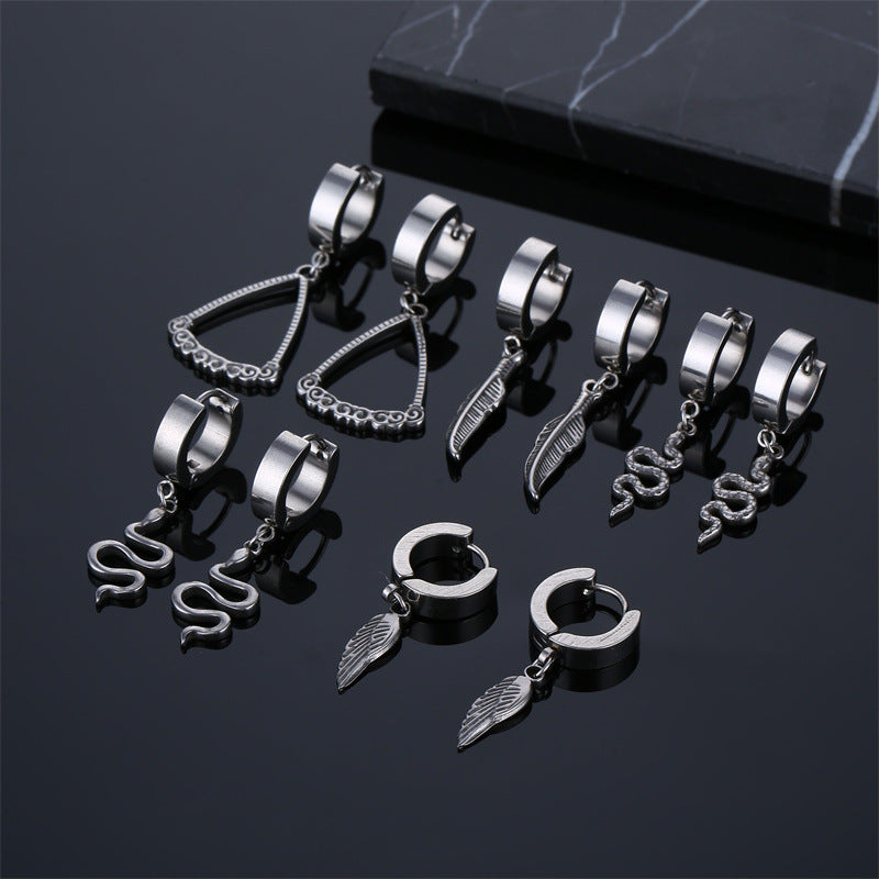 1 piece retro wings snake stainless steel plating hollow out drop earrings