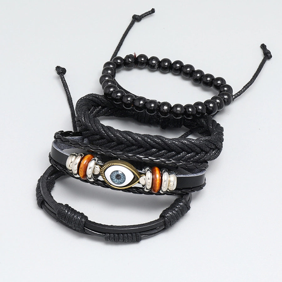 retro diy four-piece combination black leather braided eye bracelet