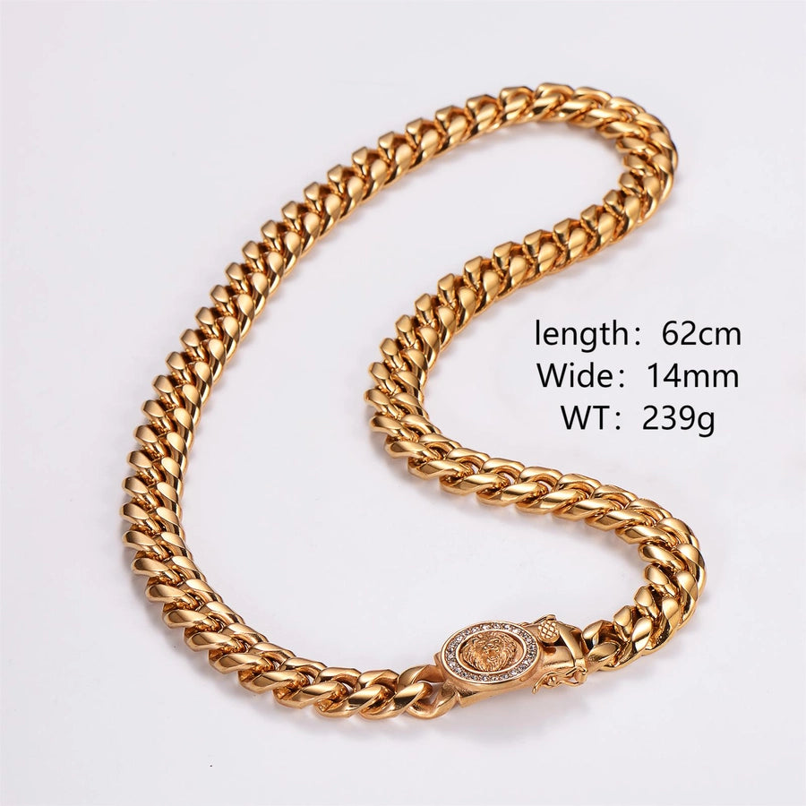 Hip-Hop Rock Cool Style Lion Solid Color Stainless Steel Plating Inlay Rhinestones 18K Gold Plated Unisex Bracelets Necklace