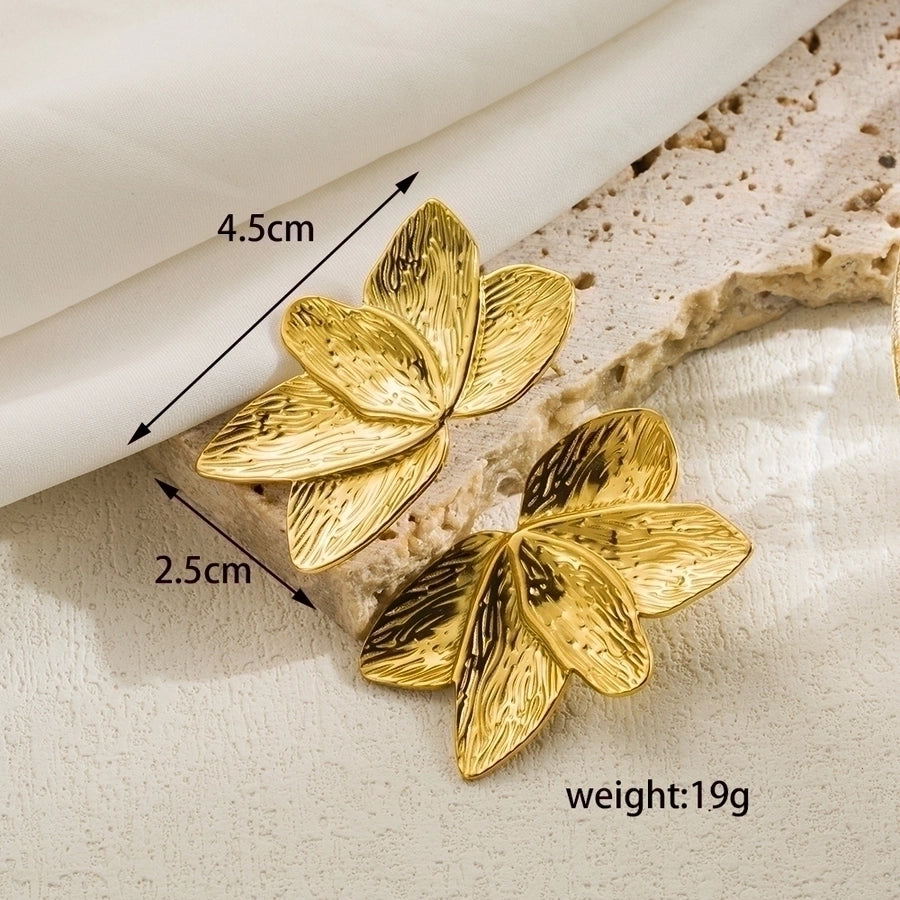 1 pair ig style simple style leaves flower plating stainless steel ear studs