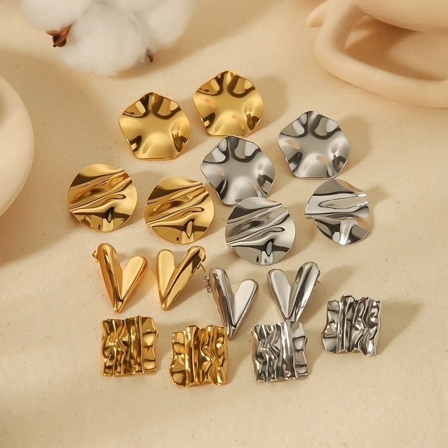 1 Pair Simple Style Quadrilateral Circle Heart Shape Polishing Plating 304 Stainless Steel 18K Gold Plated Ear Studs