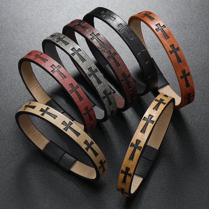 Vintage Style Cross Pu Leather Unisex Bangle