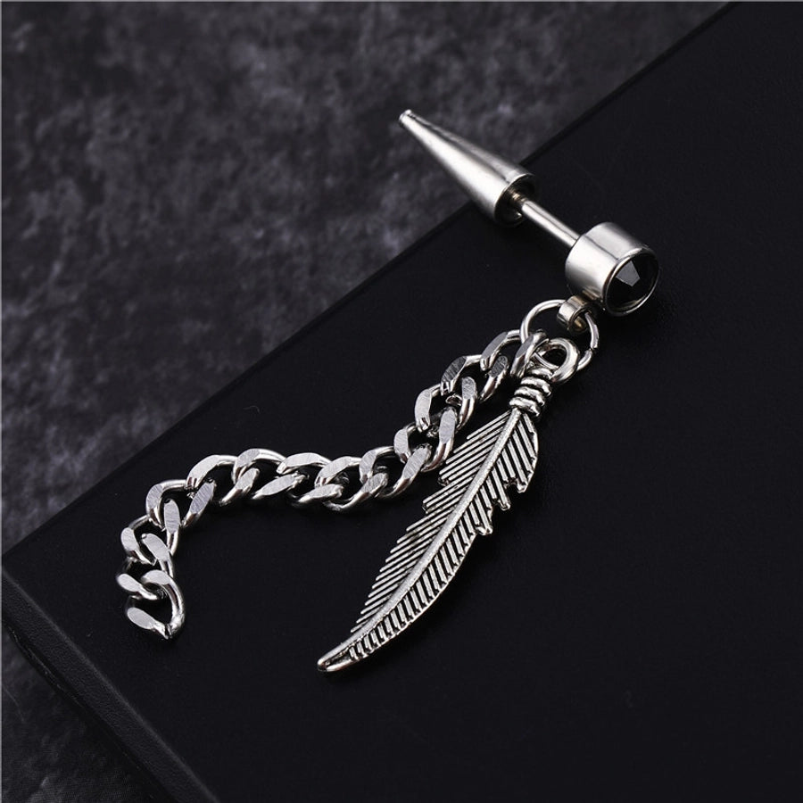 fashion feather titanium steel chain inlay artificial gemstones drop earrings 1 piece