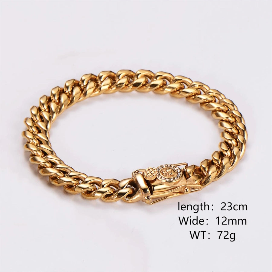 Hip-Hop Rock Cool Style Lion Solid Color Stainless Steel Plating Inlay Rhinestones 18K Gold Plated Unisex Bracelets Necklace