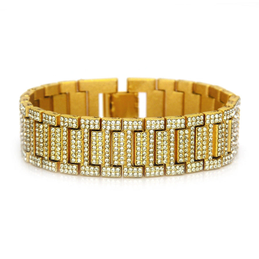 hip-hop solid color alloy inlay rhinestones men's bracelets