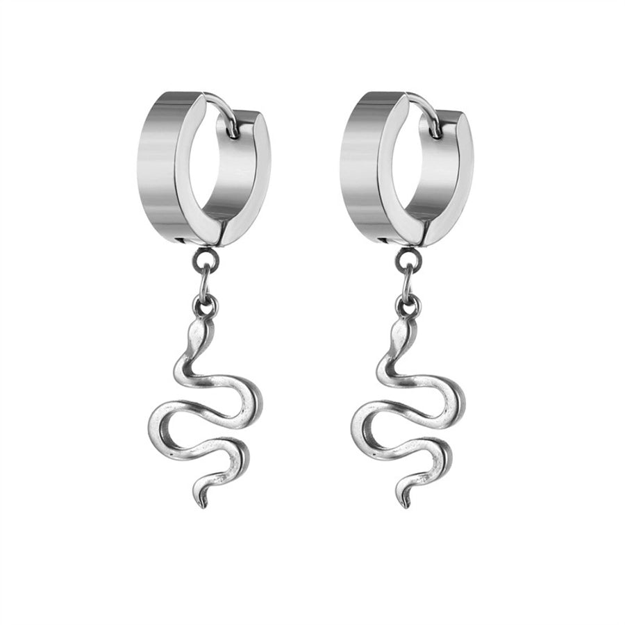 1 piece retro wings snake stainless steel plating hollow out drop earrings