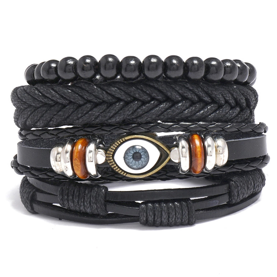 retro diy four-piece combination black leather braided eye bracelet