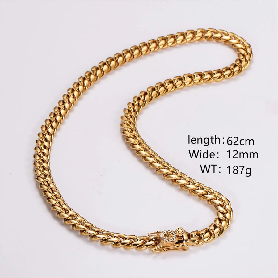 Hip-Hop Rock Cool Style Lion Solid Color Stainless Steel Plating Inlay Rhinestones 18K Gold Plated Unisex Bracelets Necklace