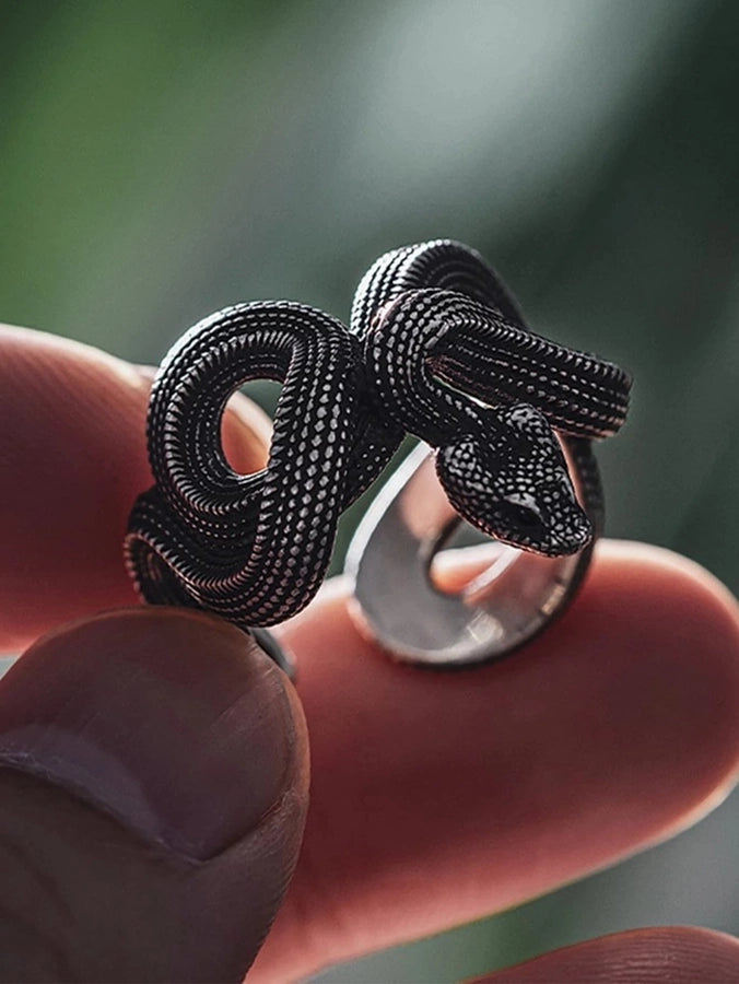 Retro Punk Snake Alloy Silver Plated Men's Open Rings