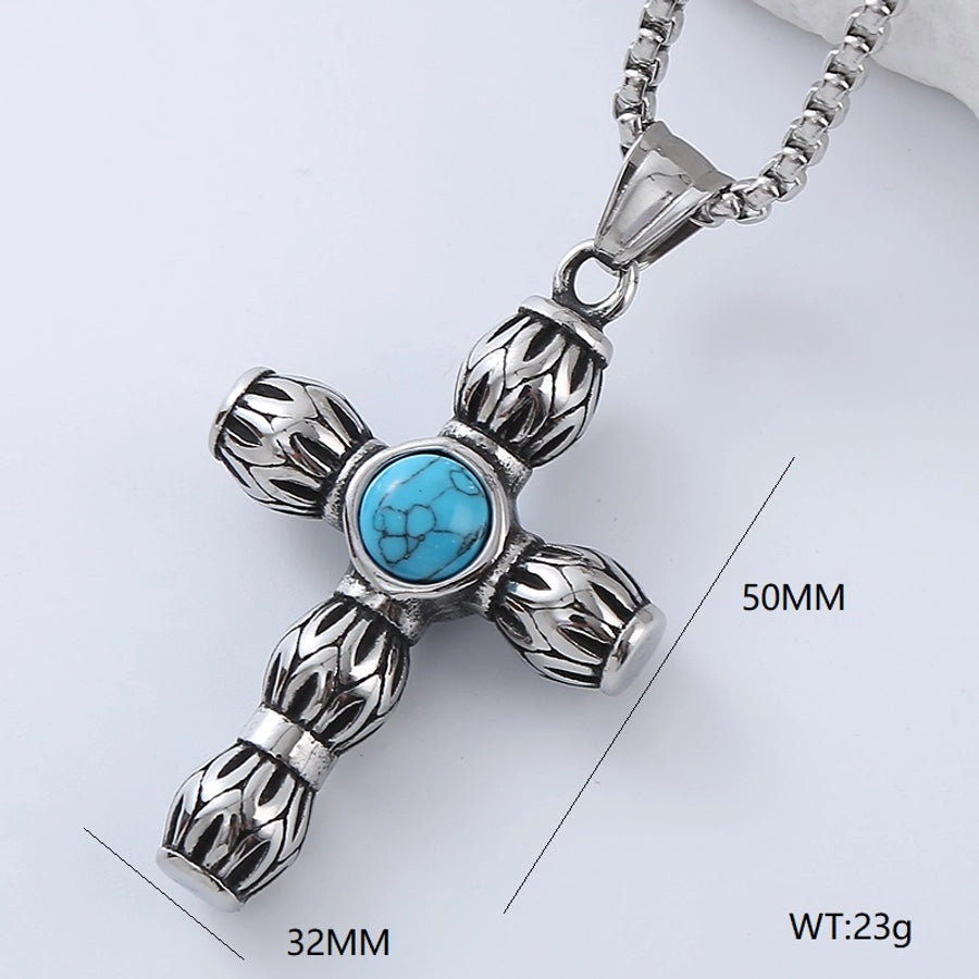 Punk Streetwear Cool Style Cross Devil'S Eye 304 Stainless Steel No Inlaid Men'S Pendant Necklace