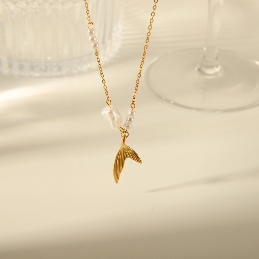 Jewelry Beach Commute Dolphin Shell Fish Tail 304 Stainless Steel Acrylic 18K Gold Plated Plating Inlay Pendant Necklace