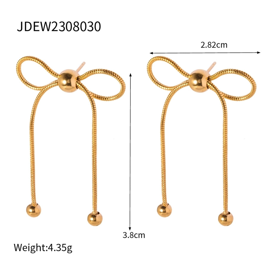 1 Pair Simple Style Bow Knot Plating 304 Stainless Steel Drop Earrings