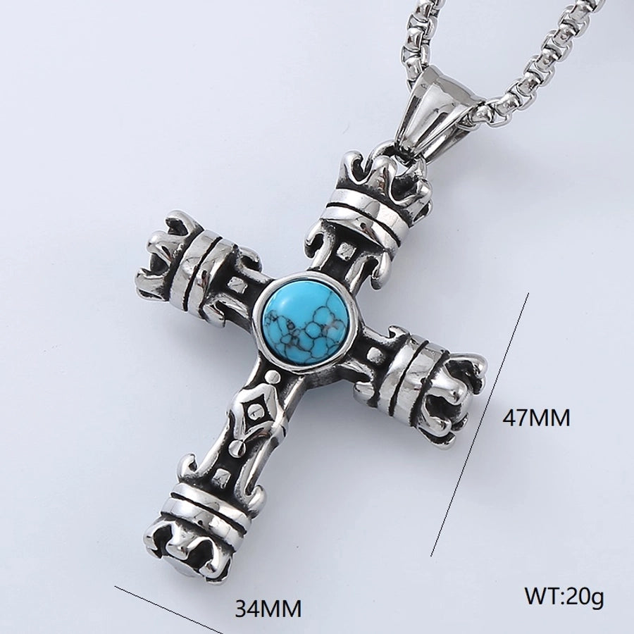 Punk Streetwear Cool Style Cross Devil'S Eye 304 Stainless Steel No Inlaid Men'S Pendant Necklace