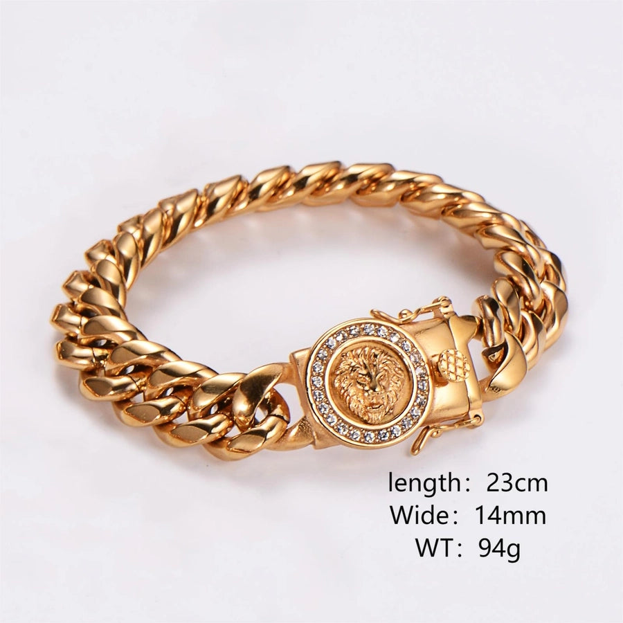 Hip-Hop Rock Cool Style Lion Solid Color Stainless Steel Plating Inlay Rhinestones 18K Gold Plated Unisex Bracelets Necklace