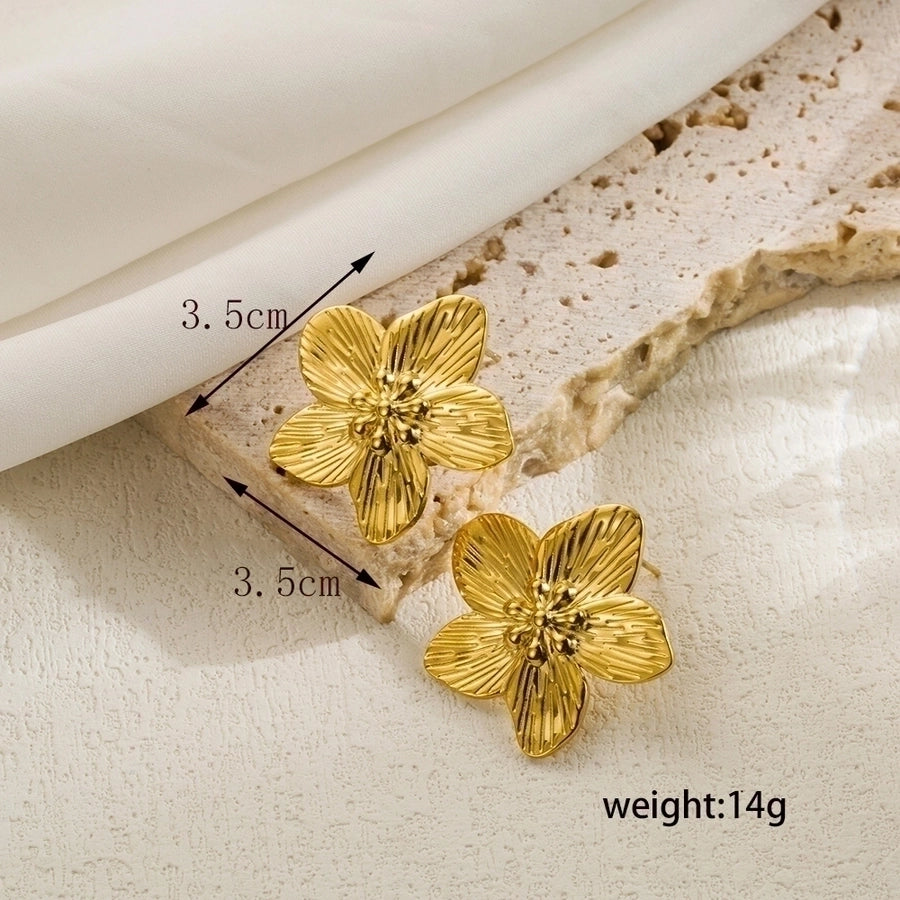 1 pair ig style simple style leaves flower plating stainless steel ear studs