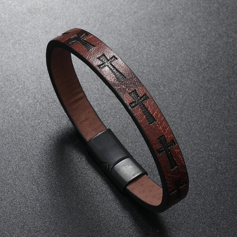 Vintage Style Cross Pu Leather Unisex Bangle