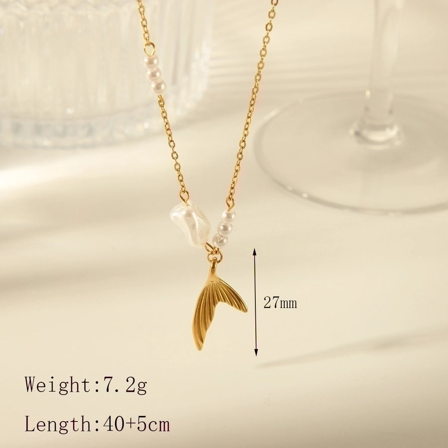 Jewelry Beach Commute Dolphin Shell Fish Tail 304 Stainless Steel Acrylic 18K Gold Plated Plating Inlay Pendant Necklace