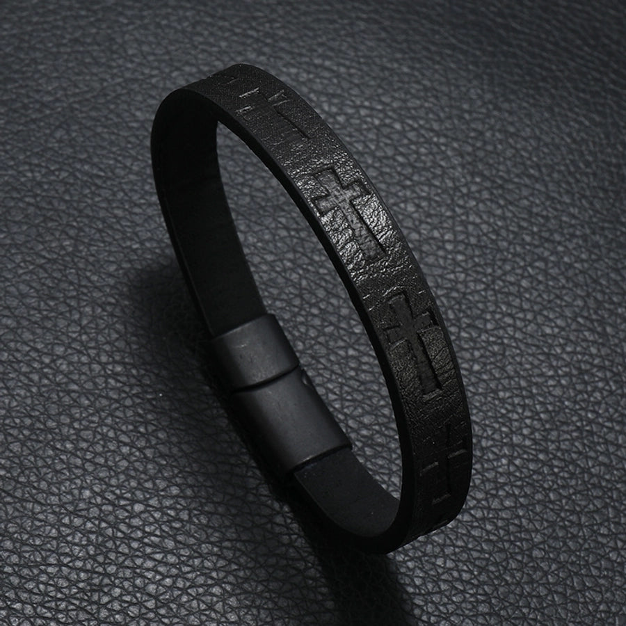 Vintage Style Cross Pu Leather Unisex Bangle