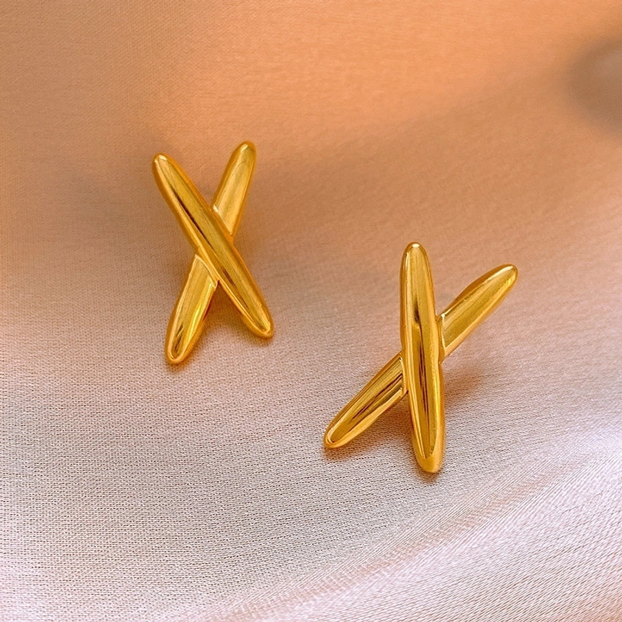 1 Pair Simple Style Commute letter 304 Stainless Steel 18K Gold Plated Ear Studs