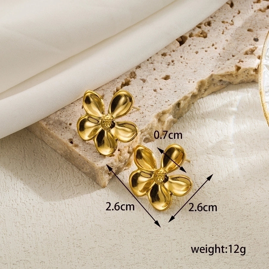 1 pair ig style simple style leaves flower plating stainless steel ear studs