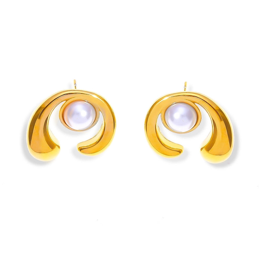 1 Pair Simple Style Commute C Shape Solid Color Irregular Inlay 304 Stainless Steel Artificial Pearls 18K Gold Plated Ear Studs