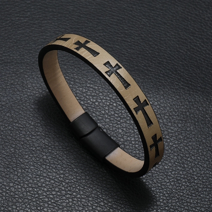 Vintage Style Cross Pu Leather Unisex Bangle