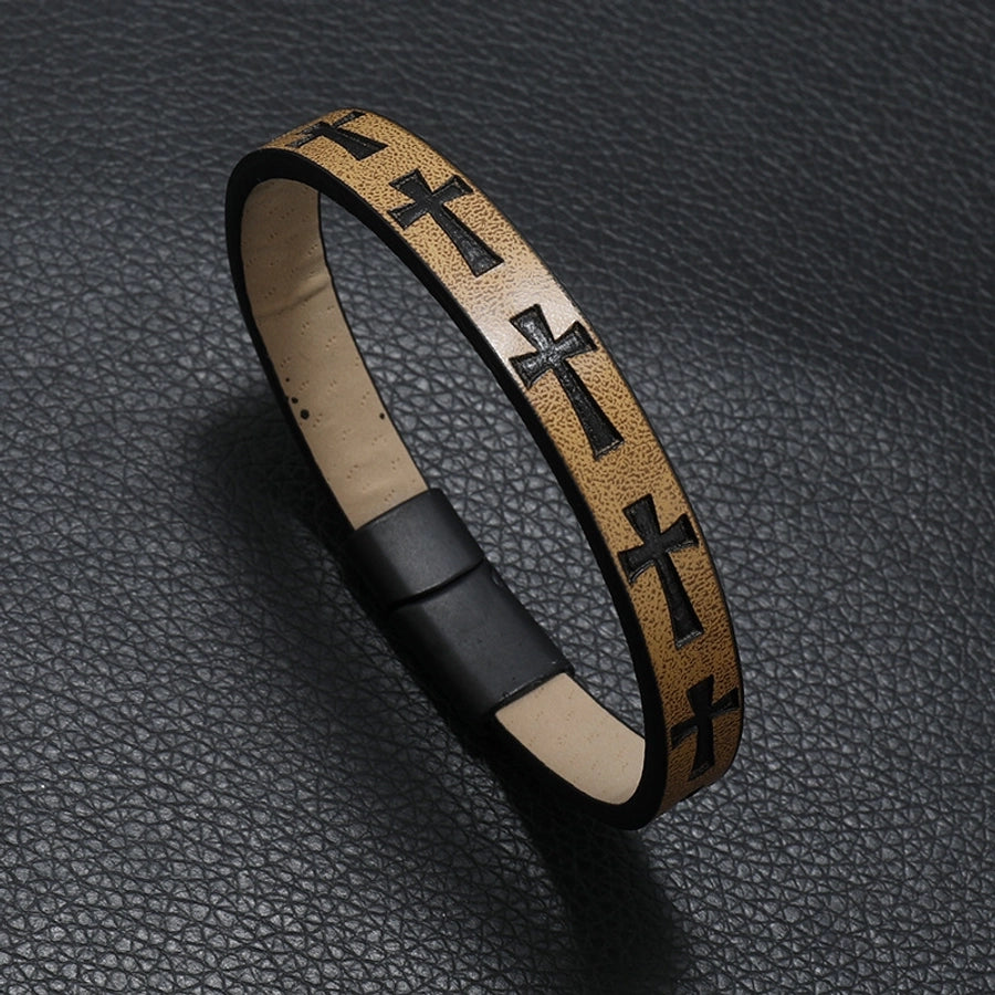 Vintage Style Cross Pu Leather Unisex Bangle