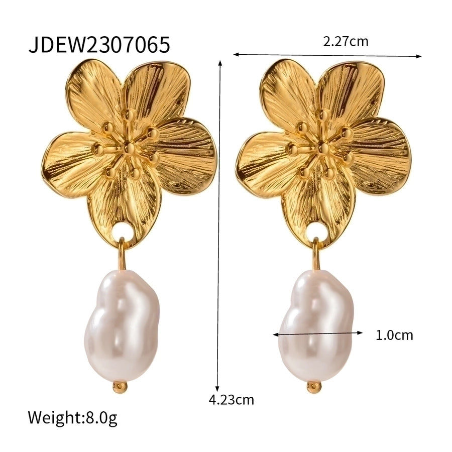 1 Pair Simple Style Flower Inlay 304 Stainless Steel Pearl Drop Earrings