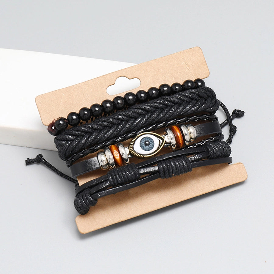 retro diy four-piece combination black leather braided eye bracelet