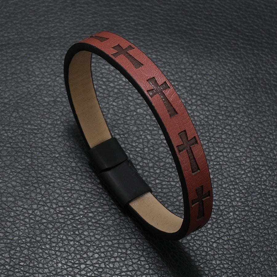 Vintage Style Cross Pu Leather Unisex Bangle