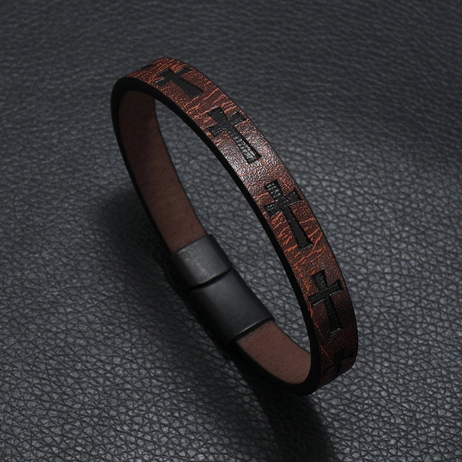 Vintage Style Cross Pu Leather Unisex Bangle